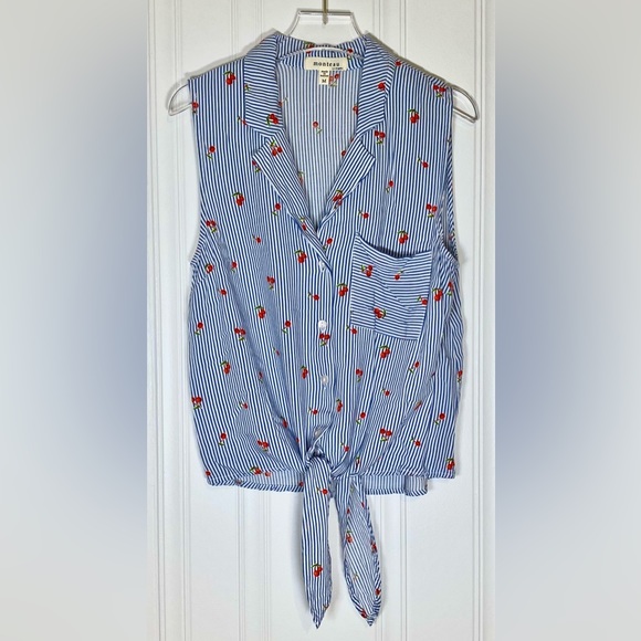 Blue and White Striped, Tie Front Top - Picture 1 of 4